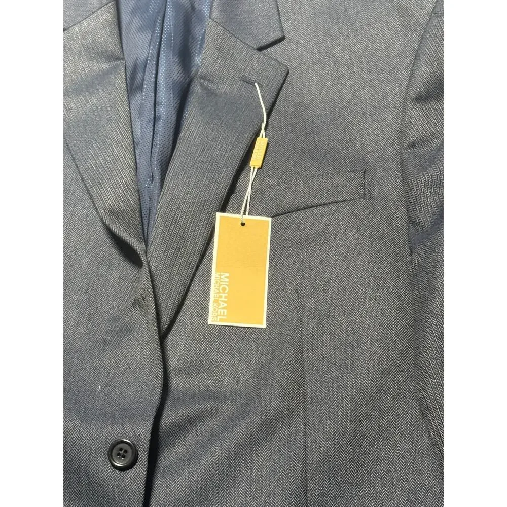 NWT Michael Kors Blazer Jacket Mens 42 Blue Houndstooth Two Button Notch Lapel